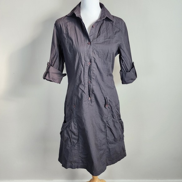 Boxfresh Dresses & Skirts - Boxfresh Shirt Dress Womens Medium Utility Gray Roll Tab Sleeve Cargo Pockets